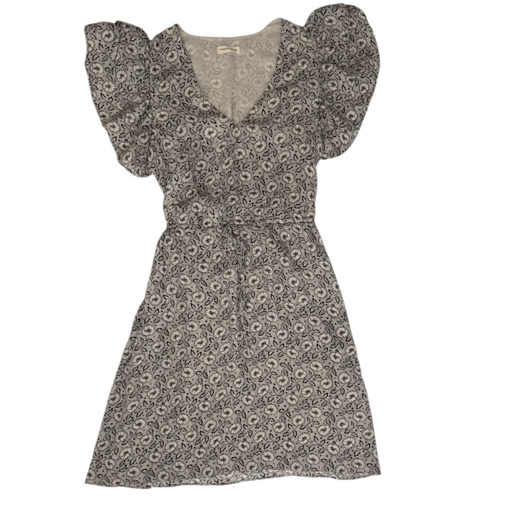 Rebecca Taylor Black White Cream Dainty Floral Silk Cap Sleeve Mini Dress Small